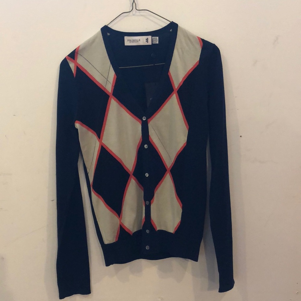 Pringle argyle cotton knit cardigan.